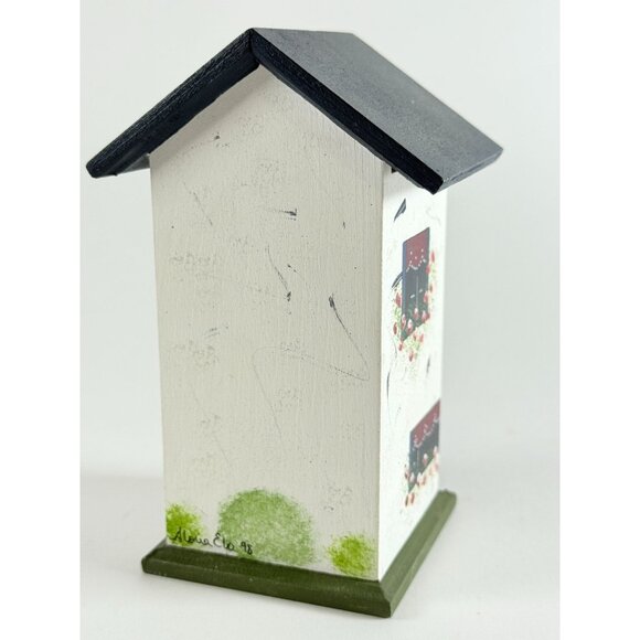 Hand Painted Wooden Birdhouses Set Floral Dk Green Roof Vintage Cottage Garden - Picture 9 of 15